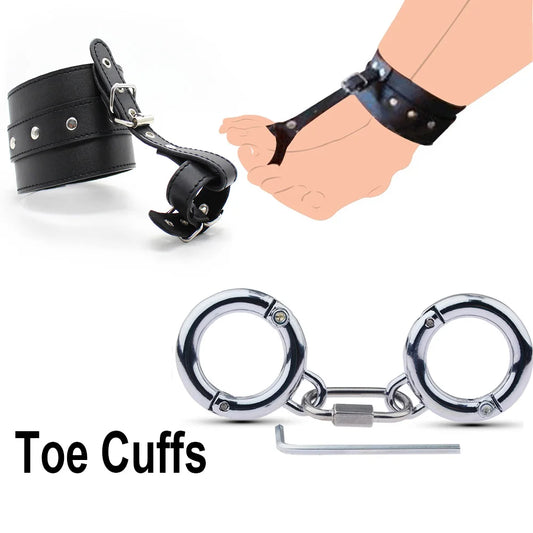 Stainless Steel Adjustable Thumb Toe Cuffs Locking Sex Slave BDSM Long Chain Restraint Adult Flirting Game Sex Toys for Couples