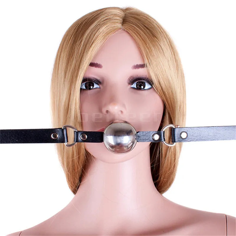 Stainless Steel Ball Gag Locking Bondage Open Mouth PU Leather Straps Lockable Restraint Oral  Fun Games for Couple