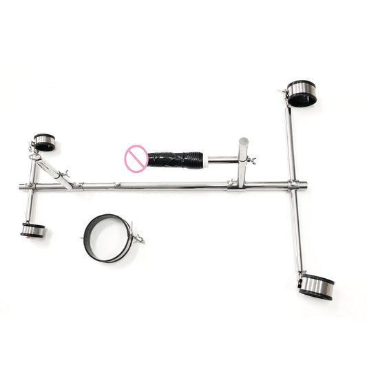 Stainless Steel Bondage Frame with PU Leather Handcuffs Ankle Neck Collar Lockable Dildo Dog Position Devices BDSM Sex Toy