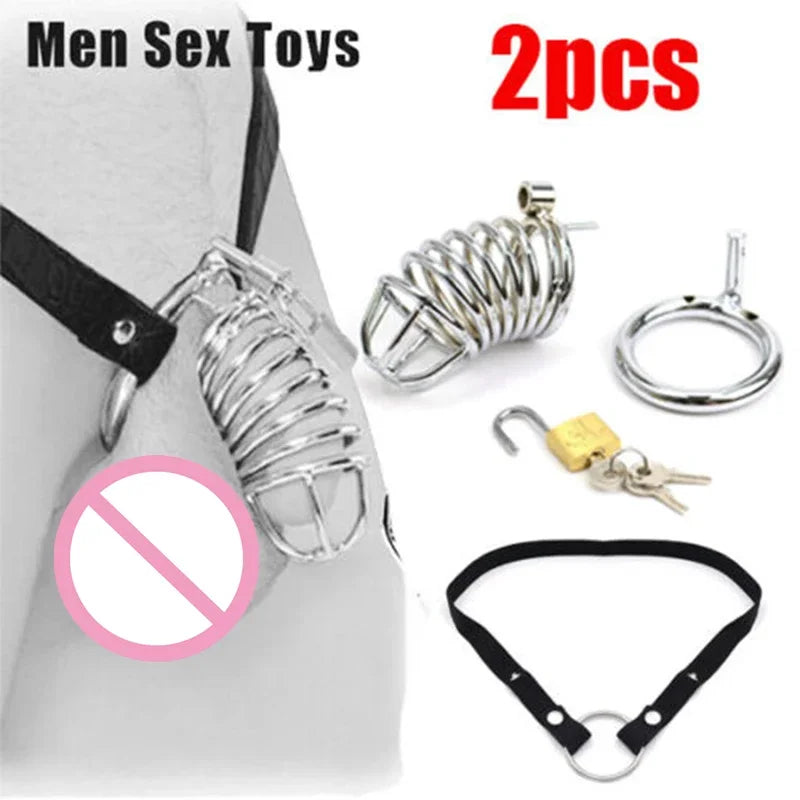 Stainless Steel Chastity Brid Cage Bondage Anti-off Adjustable Auxiliary Belt SM Restraint for Chastity Belt Penis Ring Sex Toys