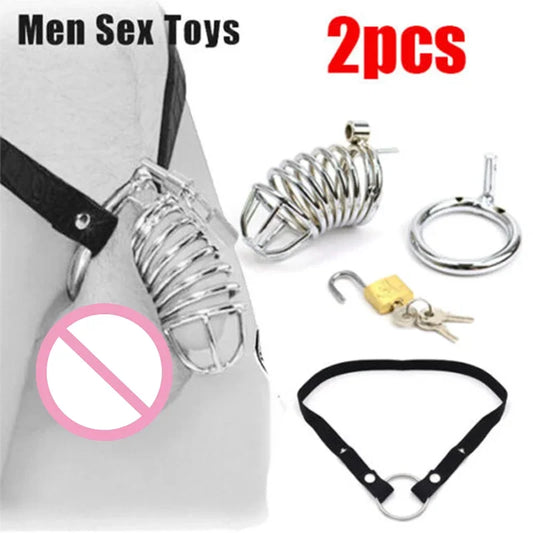 Stainless Steel Chastity Brid Cage Bondage Anti-off Adjustable Auxiliary Belt SM Restraint for Chastity Belt Penis Ring Sex Toys