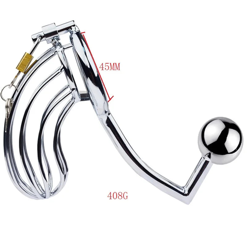 Stainless Steel Cock Cage Penis Ring Anal Hook Butt Plug G-Spot Stimulate Male Chastity Device Sex Toys For Men Male Masturbator