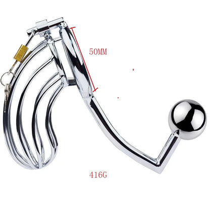 Stainless Steel Cock Cage Penis Ring Anal Hook Butt Plug G-Spot Stimulate Male Chastity Device Sex Toys For Men Male Masturbator