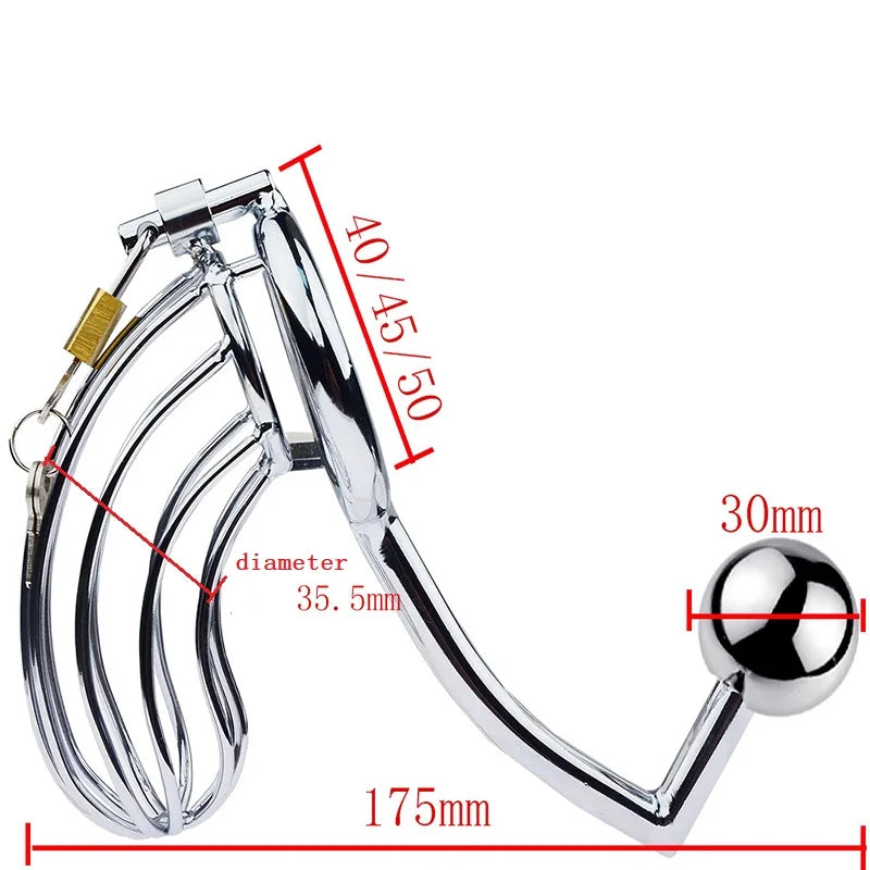 Stainless Steel Cock Cage Penis Ring Anal Hook Butt Plug G-Spot Stimulate Male Chastity Device Sex Toys For Men Male Masturbator