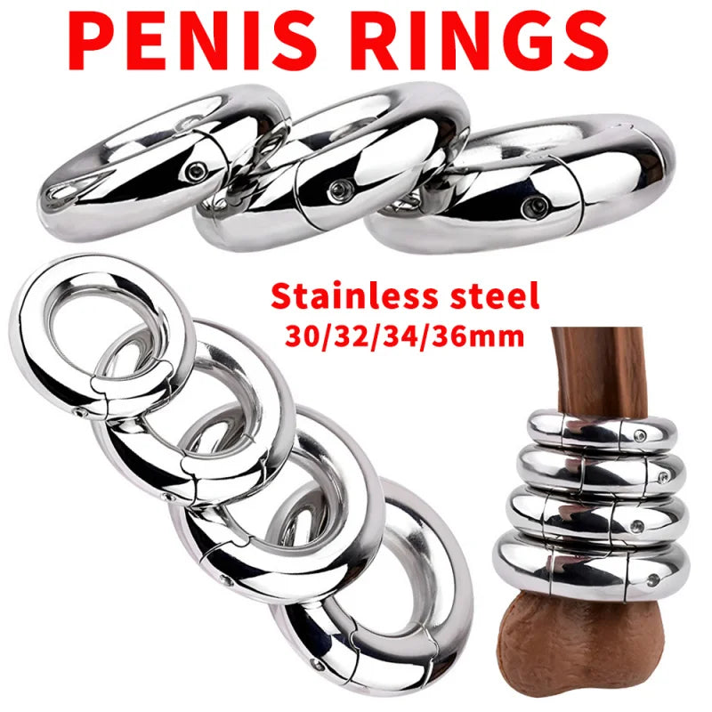 Stainless Steel Cock Rings Penis Ball Stretcher Lock Testicle Ring Scrotum Squeeze Penis Ring Restraint Weight Training Sex Toys