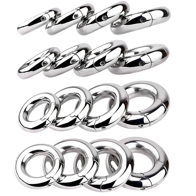 Stainless Steel Cock Rings Penis Ball Stretcher Lock Testicle Ring Scrotum Squeeze Penis Ring Restraint Weight Training Sex Toys