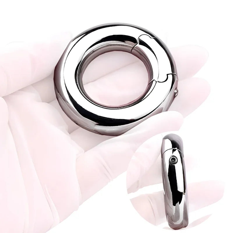 Stainless Steel Cock Rings Penis Ball Stretcher Lock Testicle Ring Scrotum Squeeze Penis Ring Restraint Weight Training Sex Toys