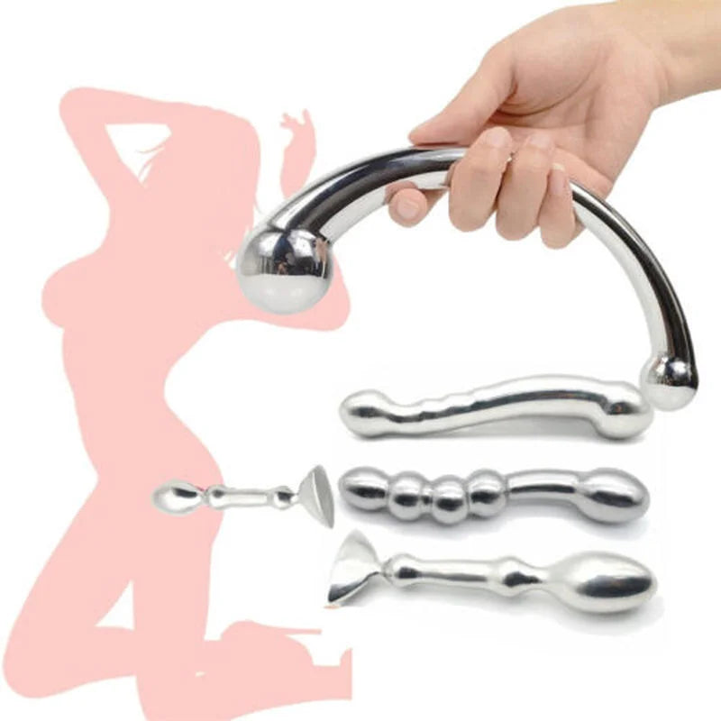 Stainless Steel Double Large Metal Fake Dildo G Spot Anal Beads Plug P-spot Stick Vaginal Sex Toy for Woman Chastity Anal Plug