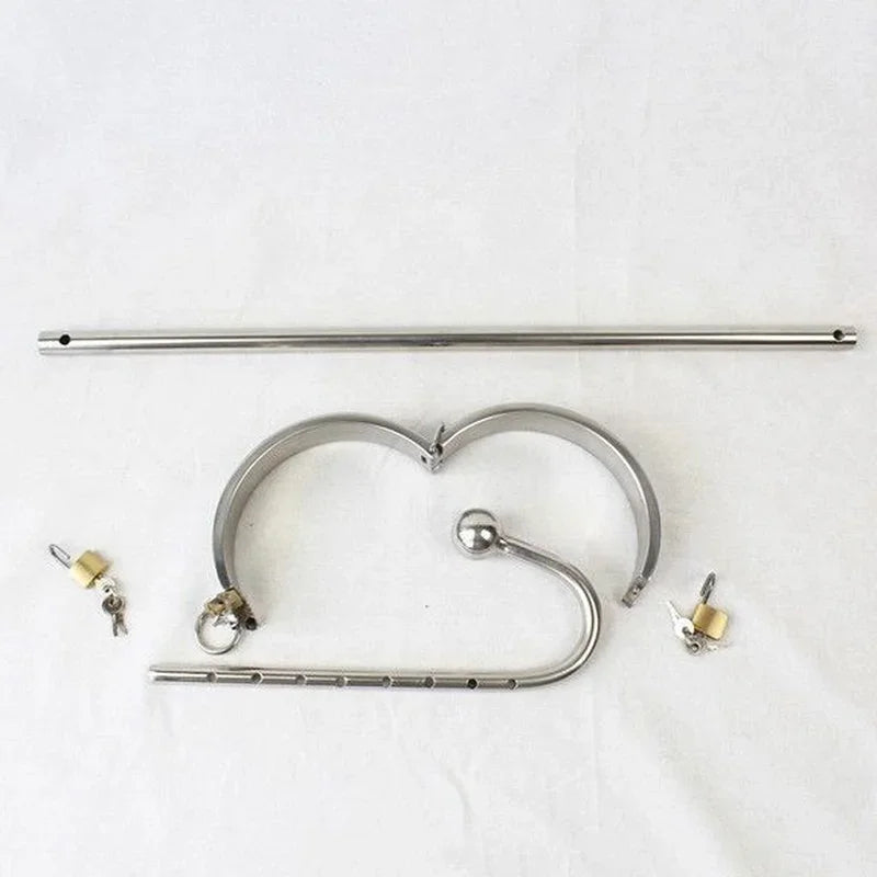 Stainless Steel Forced Straight Body Lock Neck Collar Anal Hook Butt Plug Slave Lock Restraint SM Erotic Sex Toy for Couple Game