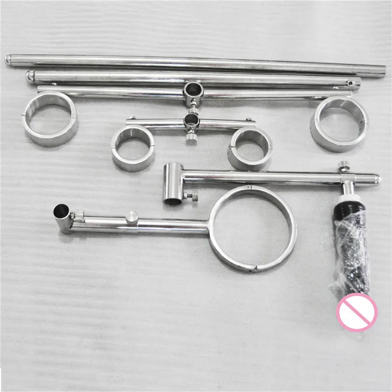 Stainless Steel Frame Spreader Bar Hand  Cuffs Neck Collar Ankle Cuffs Restraint Slave Rack Bondage BDSM