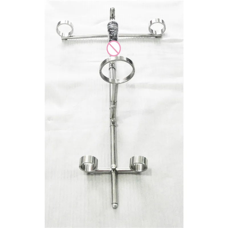 Stainless Steel Frame Spreader Bar Hand  Cuffs Neck Collar Ankle Cuffs Restraint Slave Rack Bondage BDSM