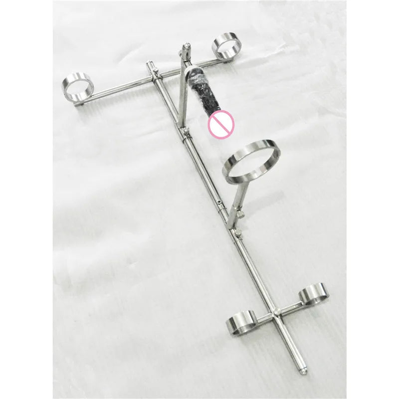 Stainless Steel Frame Spreader Bar Hand  Cuffs Neck Collar Ankle Cuffs Restraint Slave Rack Bondage BDSM