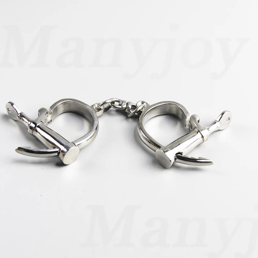 Stainless Steel Handcuffs Ankle Cuff with Chain Bondage Stealth Lock Design Hand Cuffs Restraints  Sex Toys for Women Men