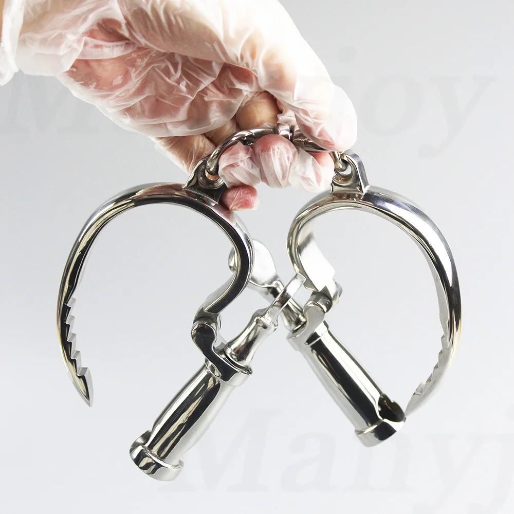 Stainless Steel Handcuffs Ankle Cuff with Chain Bondage Stealth Lock Design Hand Cuffs Restraints  Sex Toys for Women Men