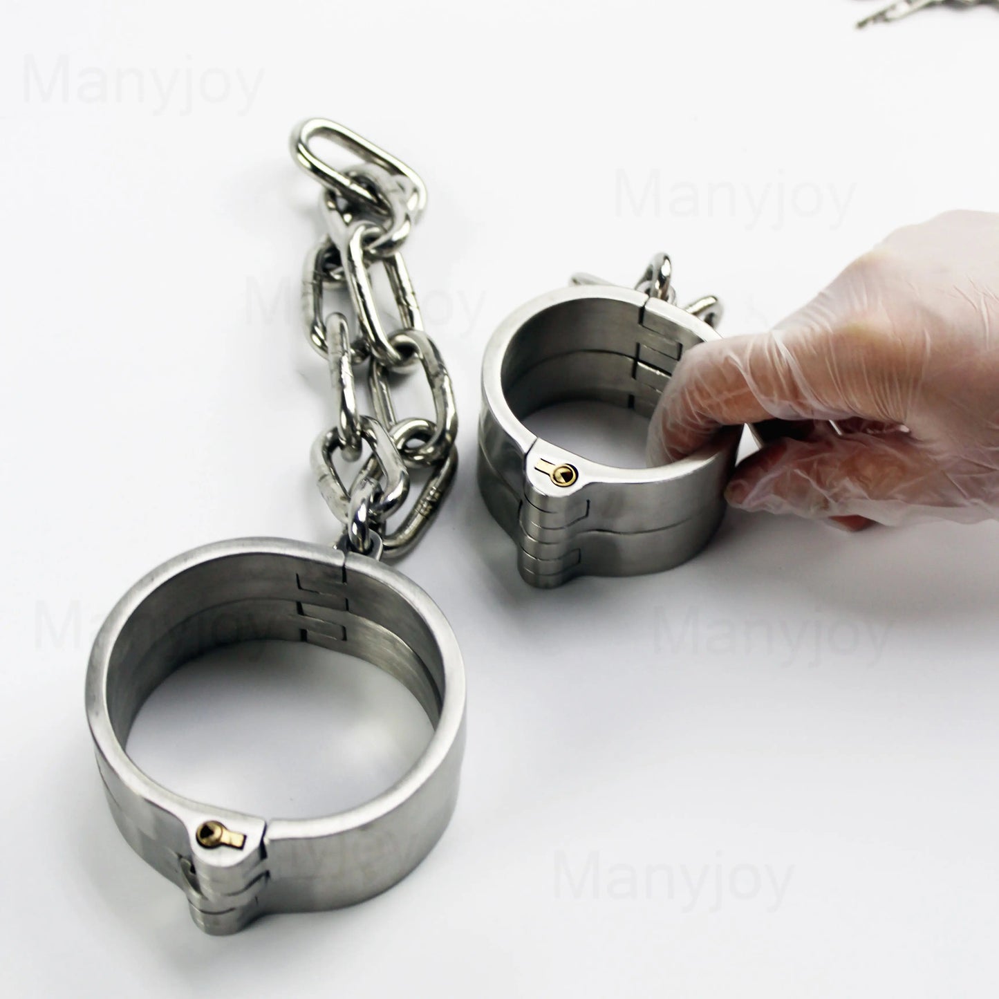 Stainless Steel Heavy Duty Handcuffs Ankle Slave Collar Cuffs Chain Shackle BDSM Bondage Leg Restraints Sex Toys for Couples