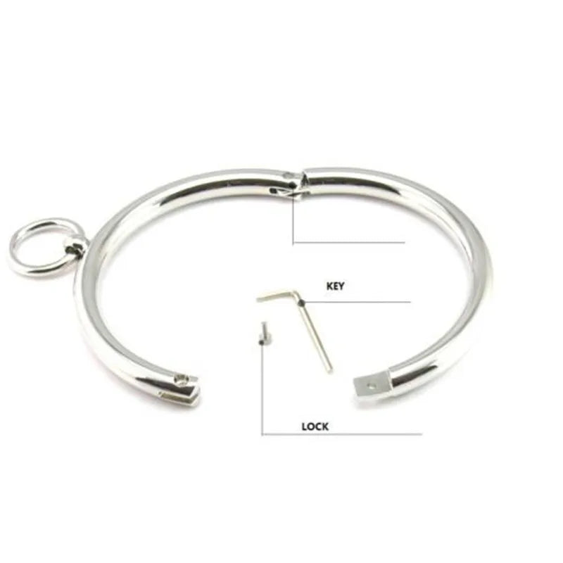 Stainless Steel Lockable Metal Slave Neck Collar Hex Wrench Restraint BDSM Bondage Choker Necklace O-Rings Adult Game Sex Toy