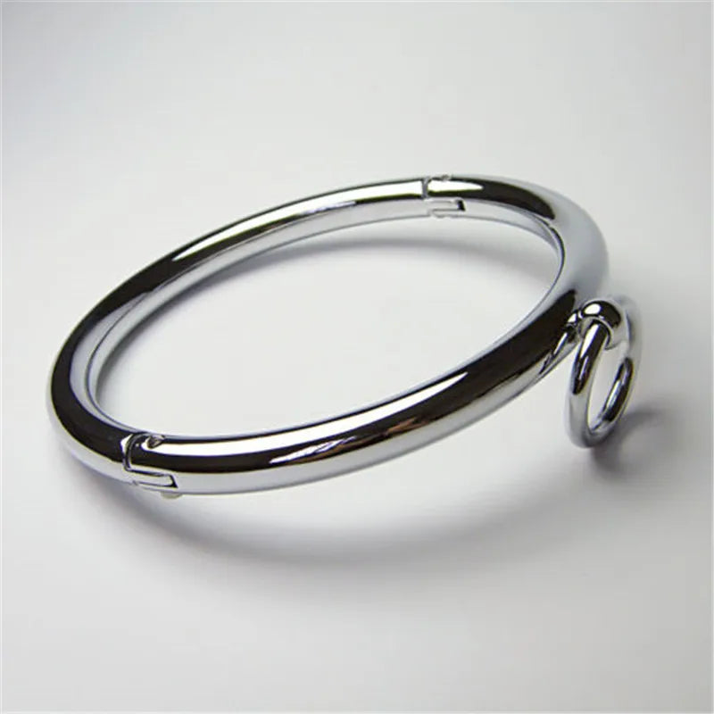 Stainless Steel Lockable Metal Slave Neck Collar Hex Wrench Restraint BDSM Bondage Choker Necklace O-Rings Adult Game Sex Toy