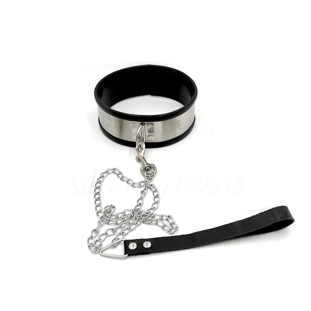 Stainless Steel Lockable Neck Collar Handcuffs Ankle Cuffs Slave BDSM Bondage Shackles Leg Irons Restraints Sex Toys For Couples