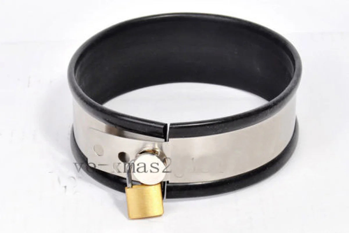 Stainless Steel Lockable Neck Collar Handcuffs Ankle Cuffs Slave BDSM Bondage Shackles Leg Irons Restraints Sex Toys for Couples