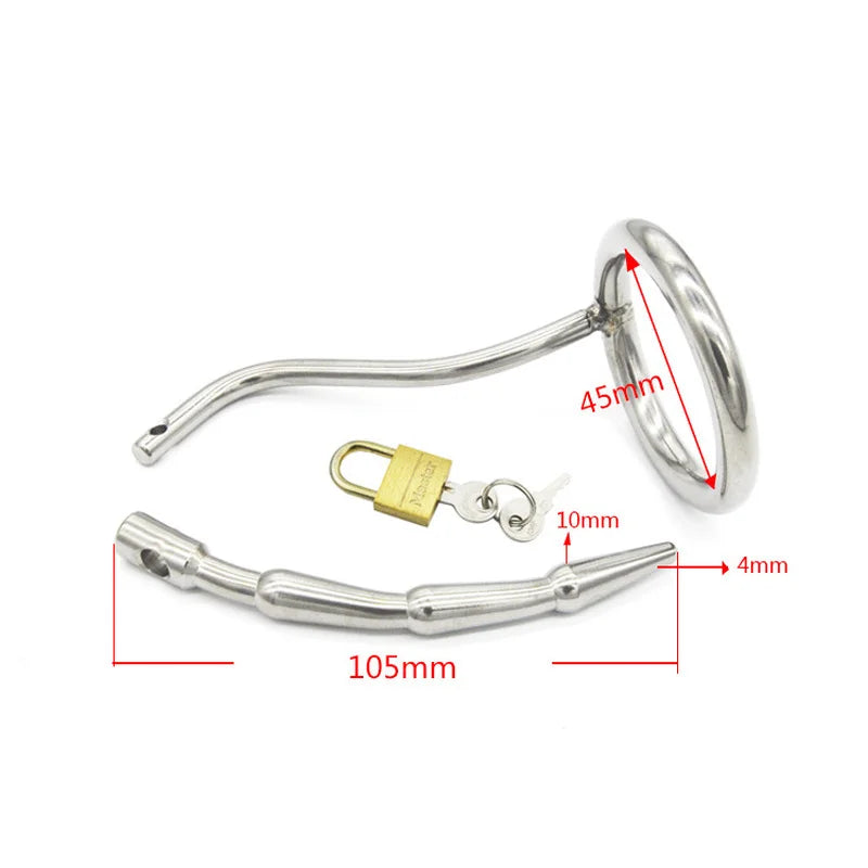 Stainless Steel Male Chastity Cage Device Cock Ring Urethral Dilator Penis Plug Lock Adult Sex Toys for Men SM Chastity Extreme