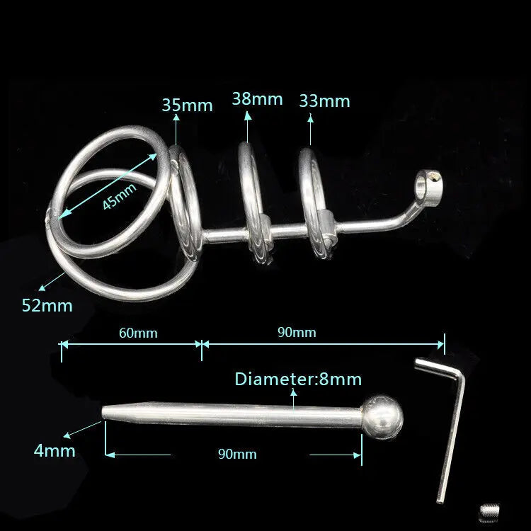 Stainless Steel Male Chastity Device with Urethral Catheter Chastity Penis Ring Cock Cage Virginity Lock Penis Cage A071 BDSM