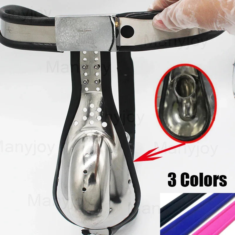 Stainless Steel Male Lockable Chastity Belt with Hole Anal Plug Beads Curved Waist Band Bdsm Bondage Cock Cage Sex Toys For Men