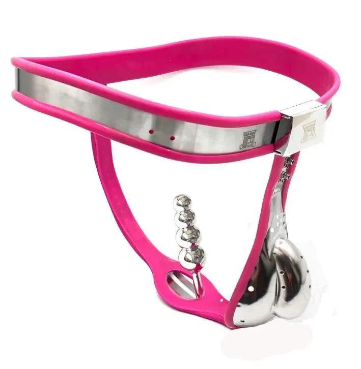 Stainless Steel Male Lockable Chastity Belt with Hole Anal Plug Beads Curved Waist Band Bdsm Bondage Cock Cage Sex Toys For Men