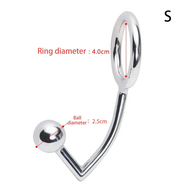 Stainless Steel Metal Anal Hook with Penis Ring For Male Anal Plug Penis Chastity Lock Fetish Cock Ring