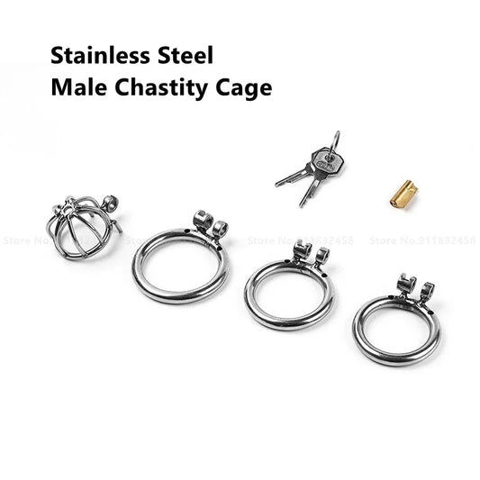 Stainless Steel Metal Male Chastity Cage Device Restraint Spiked-ring with Lock