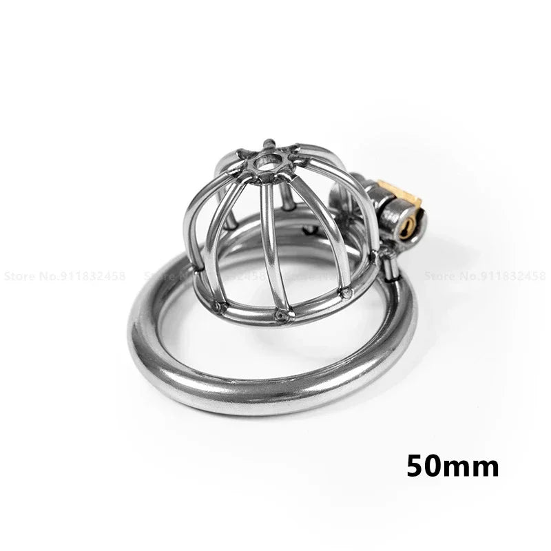 Stainless Steel Metal Male Chastity Cage Device Restraint Spiked-ring with Lock