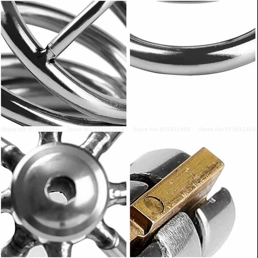 Stainless Steel Metal Male Chastity Cage Device Restraint Spiked-ring with Lock