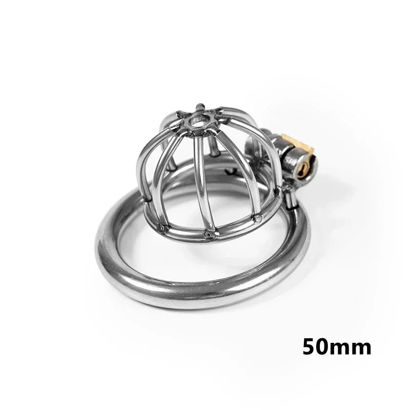 Stainless Steel Metal Male Chastity Cage Device Restraint Spiked-ring with Lock