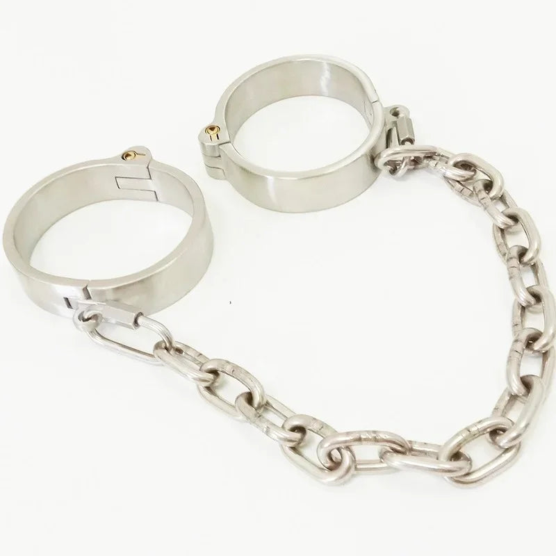 Stainless Steel Metal Neck Collar Handcuffs Ankle Cuffs Slave BDSM Bondage Set Detachable Metal Wrist Cuffs Foot Cuff Sexy Toys