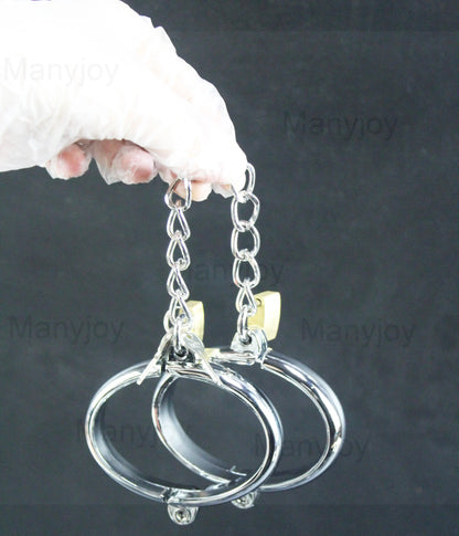 Stainless Steel Neck Collar Hand Ankle Cuffs Lockable Chain Shackle Fetter Metal Wrist Cuffs Restraint Slave Adult Game Sex Toys