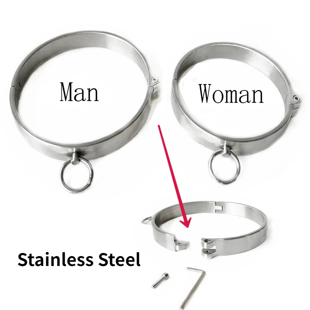 Stainless Steel Necklace Collar Slave BDSM Restraints Metal Lockable Choker Role Play Game Adult Sex Toys For Women Man Couples