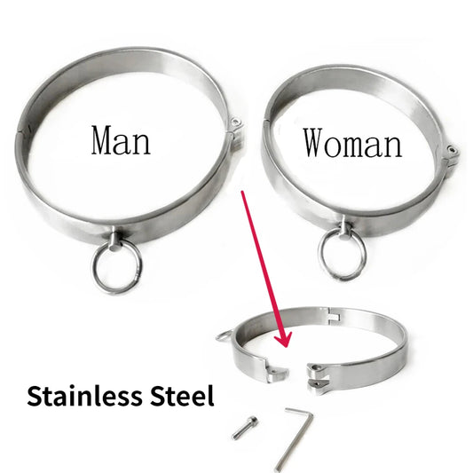 Stainless Steel Necklace Collar Slave BDSM Restraints Metal Lockable Choker Role Play Game Adult Sex Toys For Women Man Couples