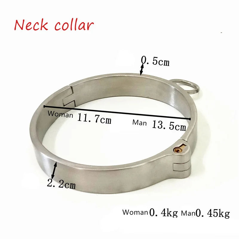 Stainless Steel Necklace Collar Slave BDSM Restraints Metal Lockable Choker Role Play Game Adult Sex Toys For Women Man Couples