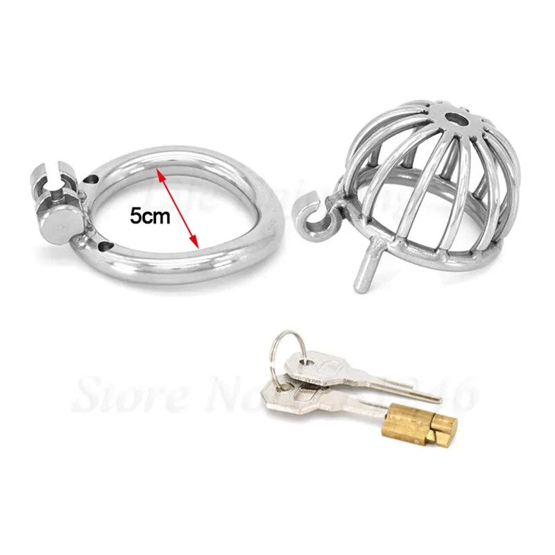 Small Short Stainless Steel Chastity Device with Urethral Catheter