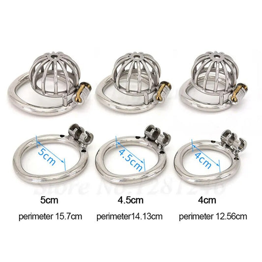 Small Short Stainless Steel Chastity Device with Urethral Catheter