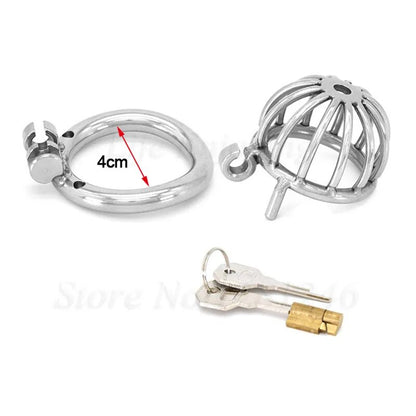 Small Short Stainless Steel Chastity Device with Urethral Catheter