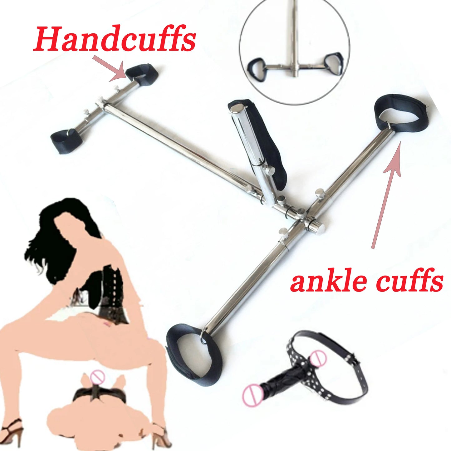 Stainless Steel Spreader Bar Kit BDSM Open Dildo Bondage Mouth Gag Slave Handcuffs  Restraint Sex Toys Adult Erotic Products