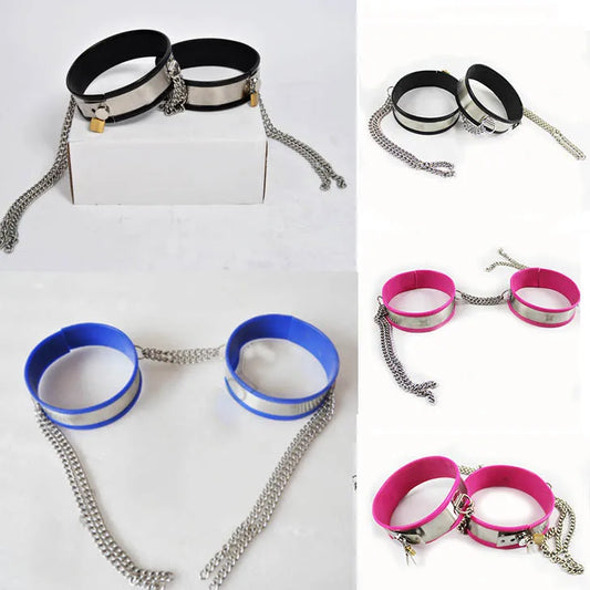 Stainless Steel Thigh Leg Cuffs Chain Chastity Belt Accessories Female/Male Lockable Device Bondage Restraint Adult Game Sex Toy