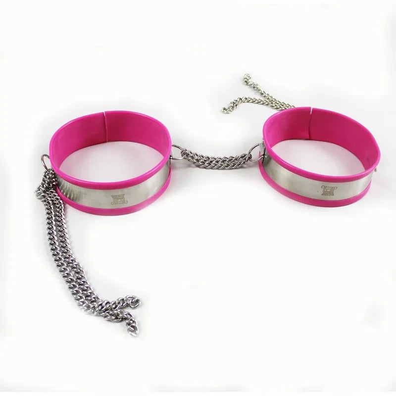 Stainless Steel Thigh Leg Cuffs Chain Chastity Belt Accessories Female/Male Lockable Device Bondage Restraint Adult Game Sex Toy