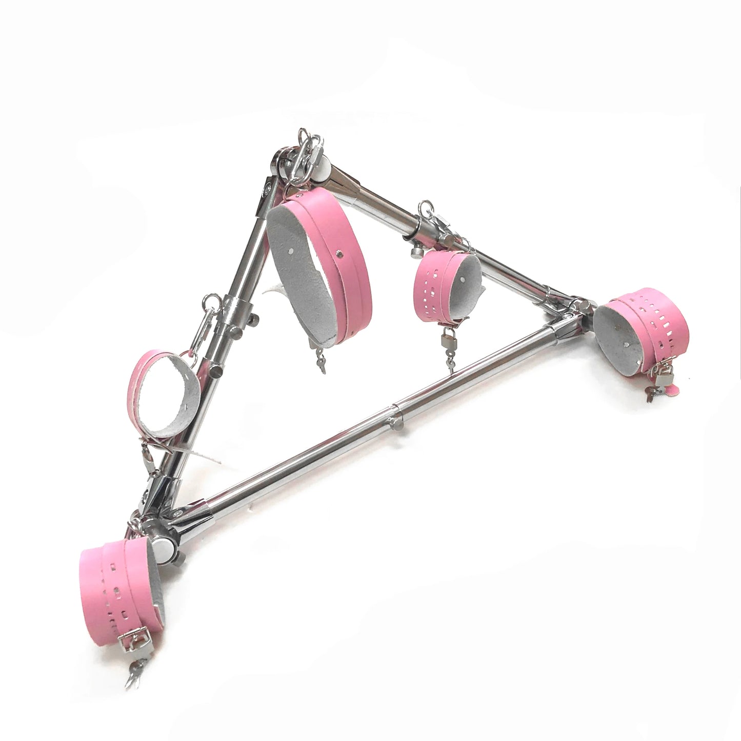 Stainless Steel Triangle Open Leg Spreader Bar Bondage Device with Leather Neck Collar Wrist Ankle Cuffs Restraint Frame Sex Toy