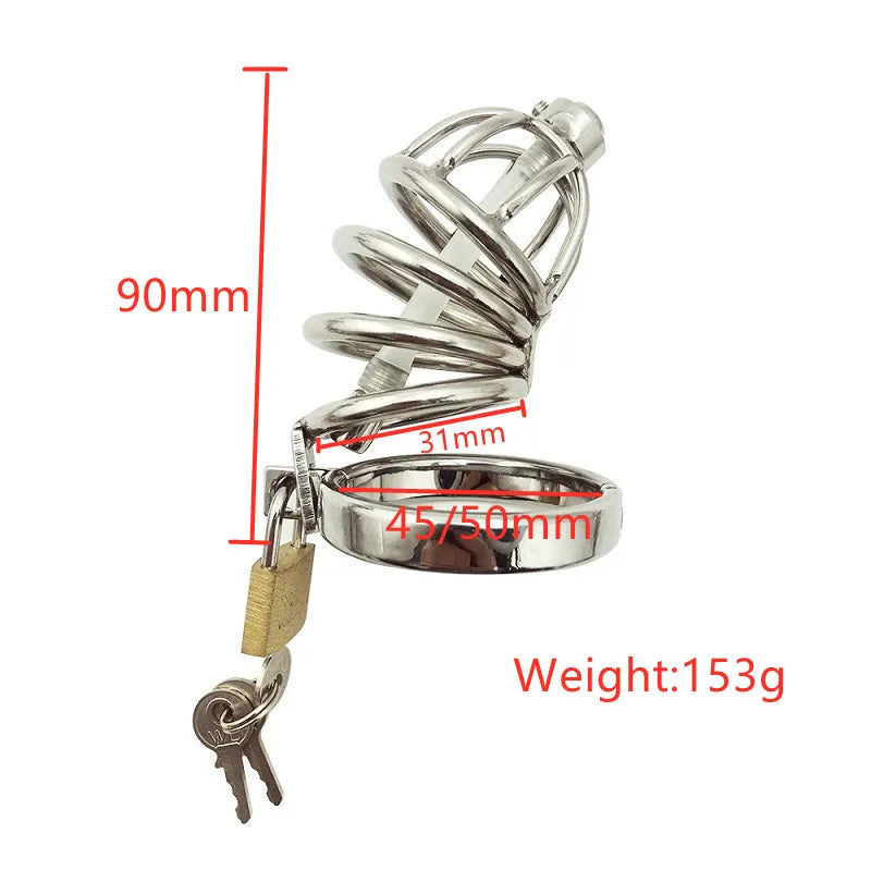 Stainless steel Male long cage Chastity Device urethral sound metal chain cock penis ring lock BDSM restraint sex toy for men