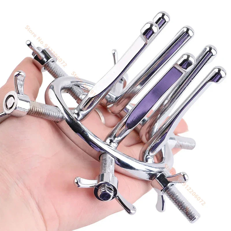 Stainless steel Metal Anal Plug hollow Spreader Vaginal Dilator Clamp Speculum Mirror Adjustable Size  BDSM restraint Sex Toy