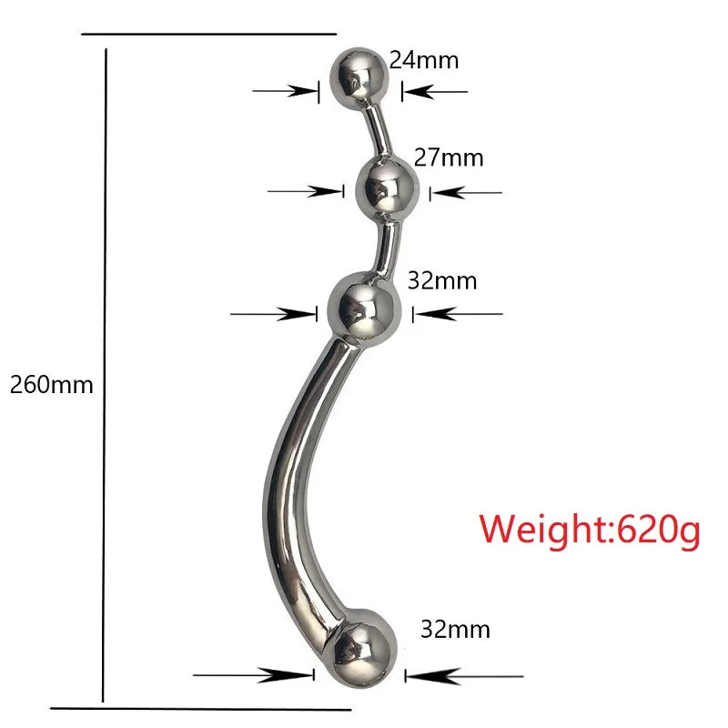 Stainless steel Metal large huge Double dildo Penetration anal beads butt plug basic fake penis vagina insert SM sex toys woman