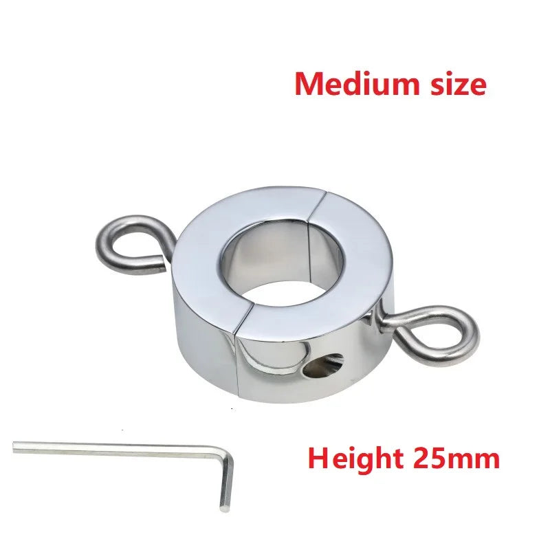 Stainless steel heavy ball stretcher penis lock cock ring delay leather bondage handcuff with chain set metal slave couple game