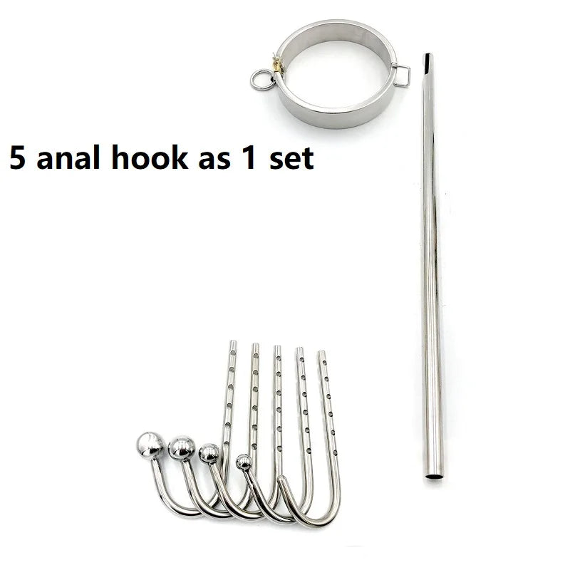 Stainless steel metal BDSM bondage collar anal hook butt plug slave lock restraint SM erotic Sex toy for couple game