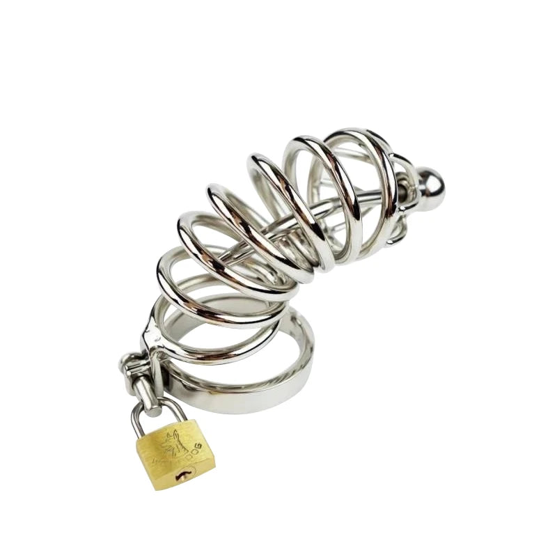 Stainless steel penis lock Bird Chastity cage cock ring urethral plug sound metal slave bondage restraint belt sex toy male